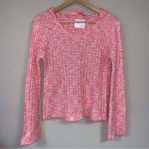 Justice Neon Pink Sweater Women’s Small Sequin Hoodie Knit Sweatshirt Pullover